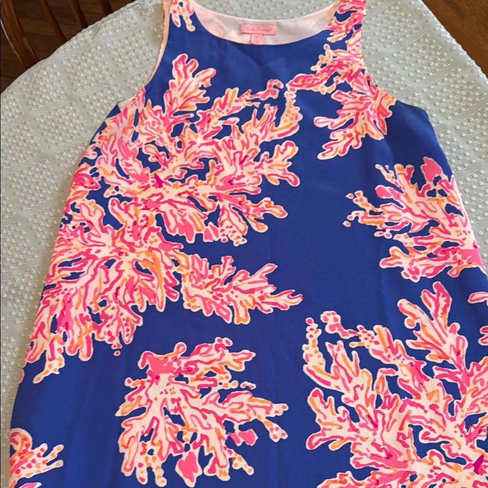 New Womens Lilly Pulitzer Blue & Pink Tropical Coral Print Silk Dress size Xs - Image 5