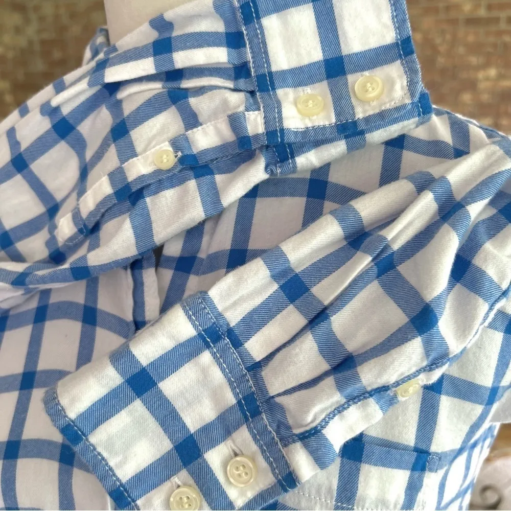 J. Crew Factory Top Shirt Plaid Flannel Blue White XS Preppy Casual Work - Image 14