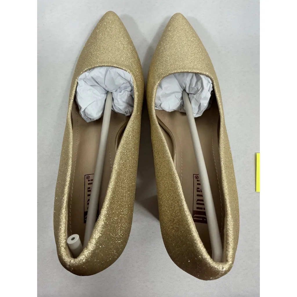 Womans Inifu Slipon Formal Pumps 7.5 Gold Sparkly Pointed Toe Block Heel NWOT - Image 6