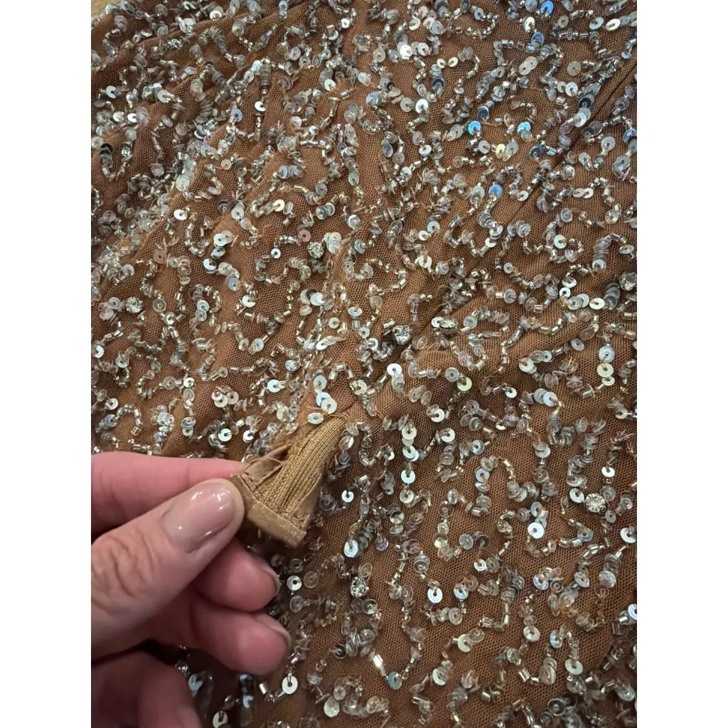 retrofete Evie Strapless Bustier Sequin Dress Silver & Nude Womens Large Tan - Image 13