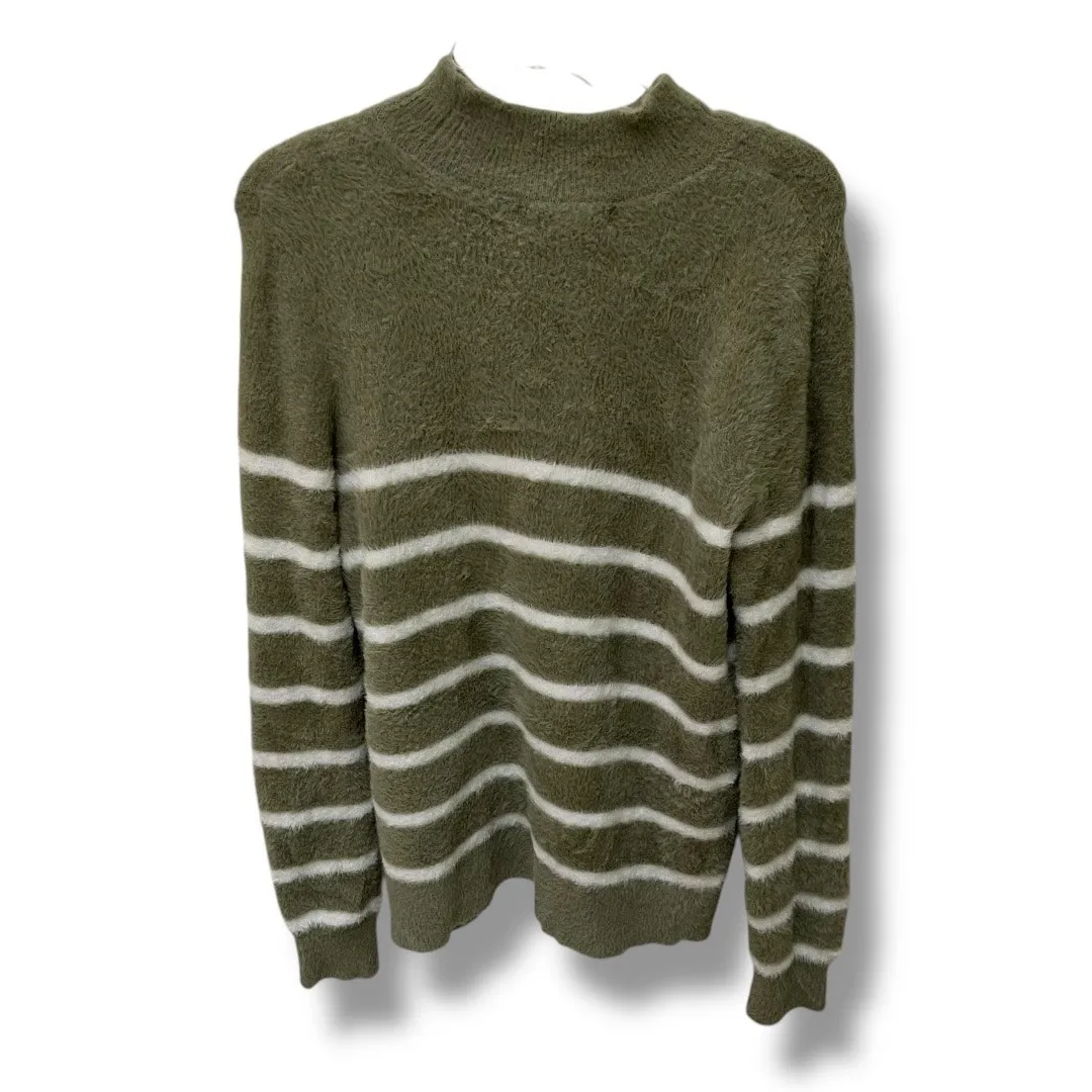 Bailey 44 fuzzy mock neck stripe sweater olive green white - Image 3