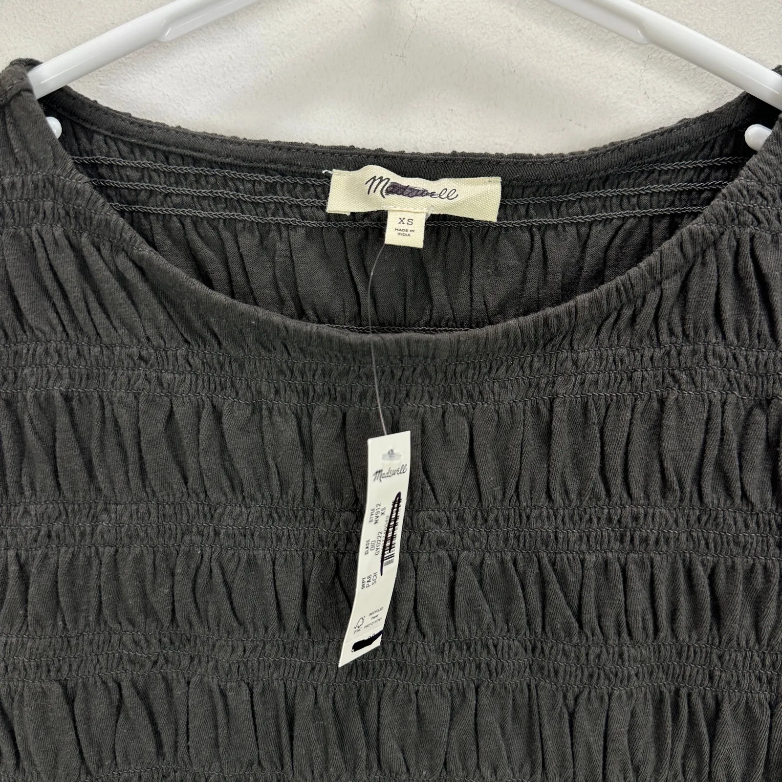 Madewell Smocked Boatneck Tank Cotton Blend Minimalist Soft Charcoal XS NWT - Image 7