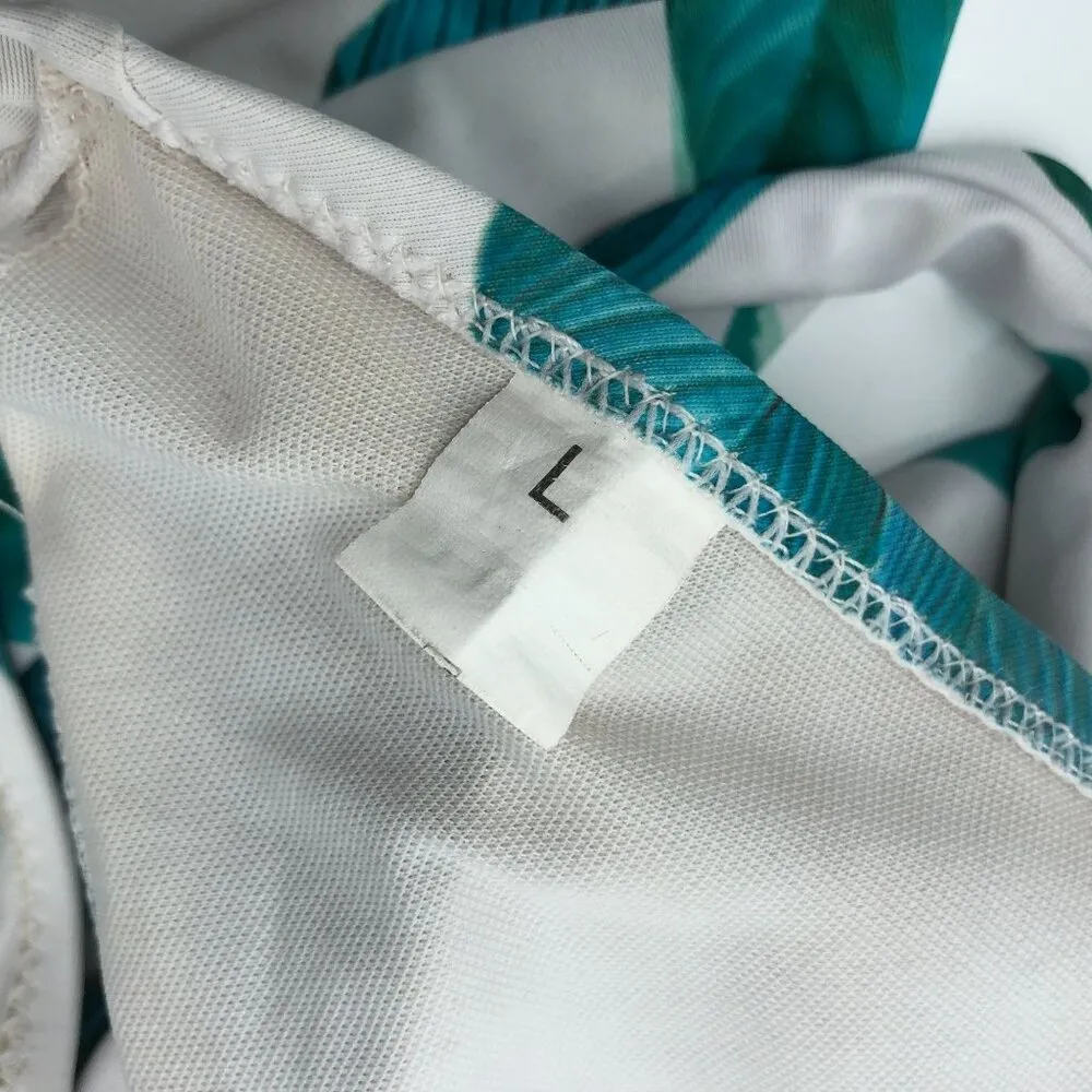 Womens Bikini Top Tie Wrap Removable Cups Floral Leaf Print White Green L Size L - Image 3