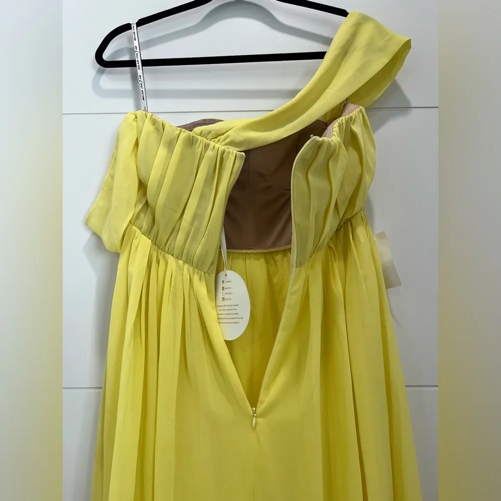 NWT Yellow Miss Circle New York High Slit Yellow Chiffon Maxi Dress Size S - Image 7