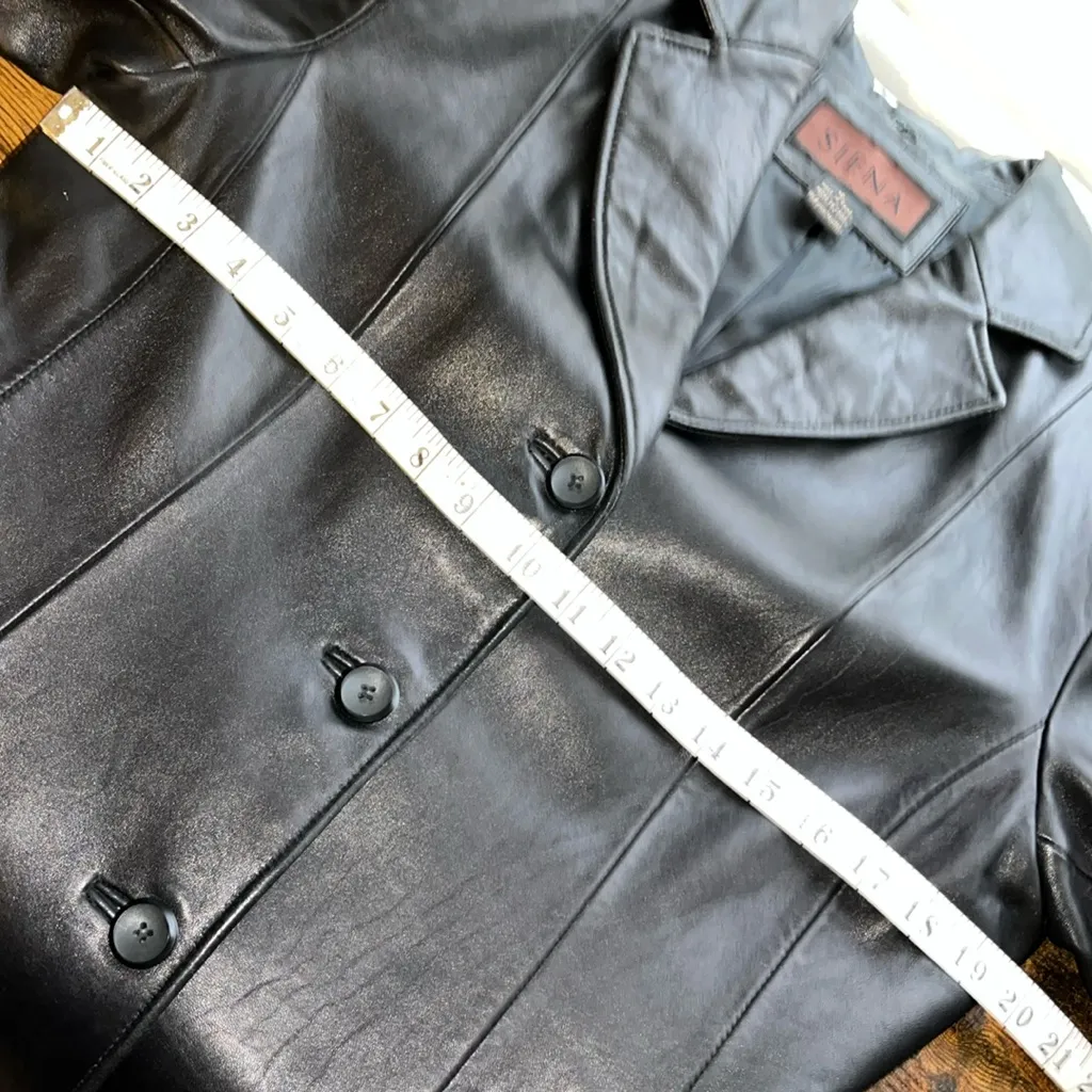 Vintage black dressy leather jacket • Siena • leather coat button dress jacket Size 12 - Image 8