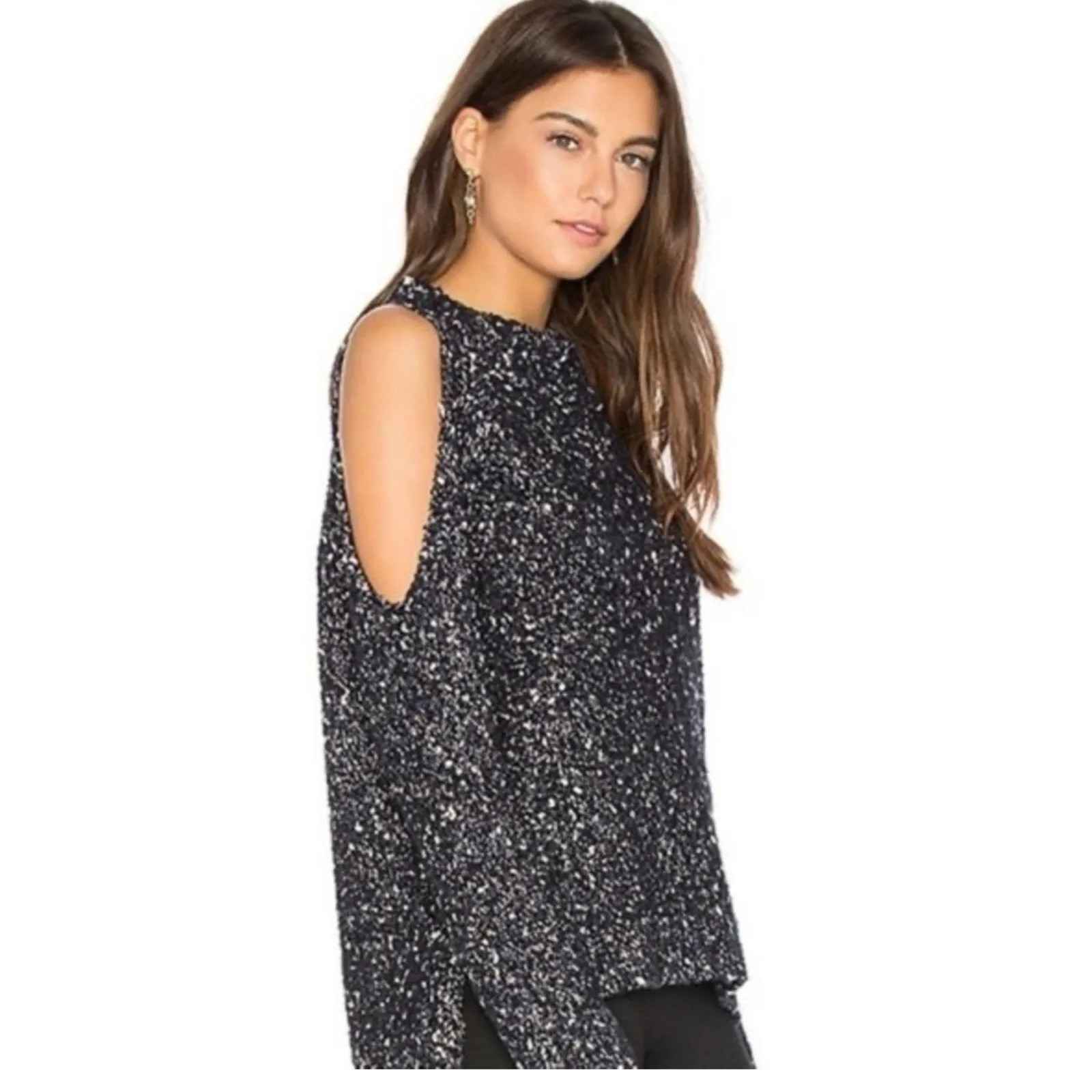 Rebecca Taylor Boucle Cold-Shoulder Mock-Neck Sweater In Black Size Medium - Image 8