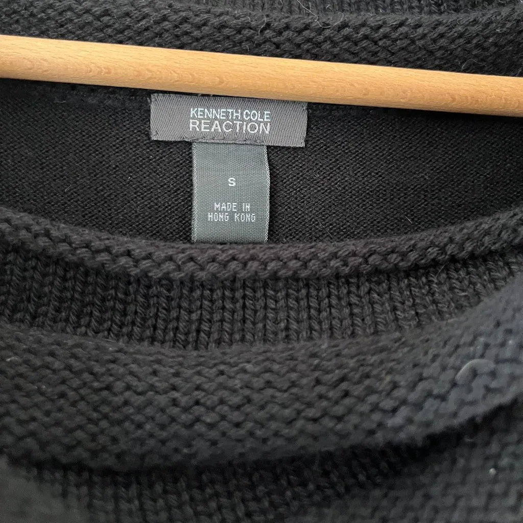 Kenneth Cole Sz S Black Cowl Neck Empire Waist Pleated Knit Sweater Mini Dress - Image 2