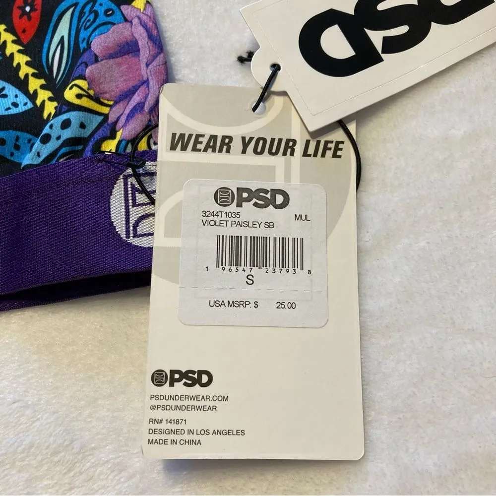 NWT PSD Sports Bra Purple Blue Paisley and Roses Small - Image 4