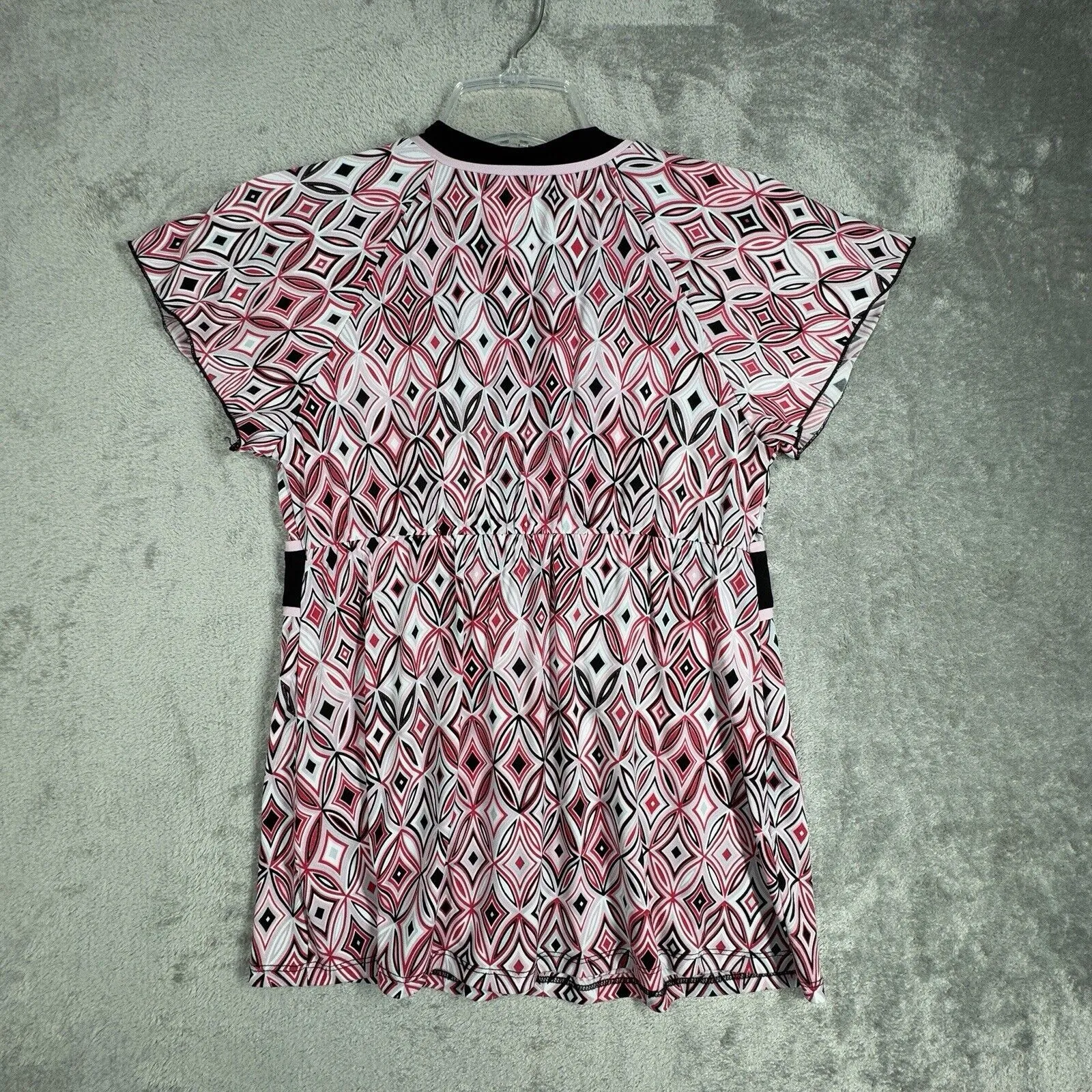 AB Studio Shirt Womens Medium White Pink Geometric Babydoll Vintage 2000s Y2K‎ - Image 3