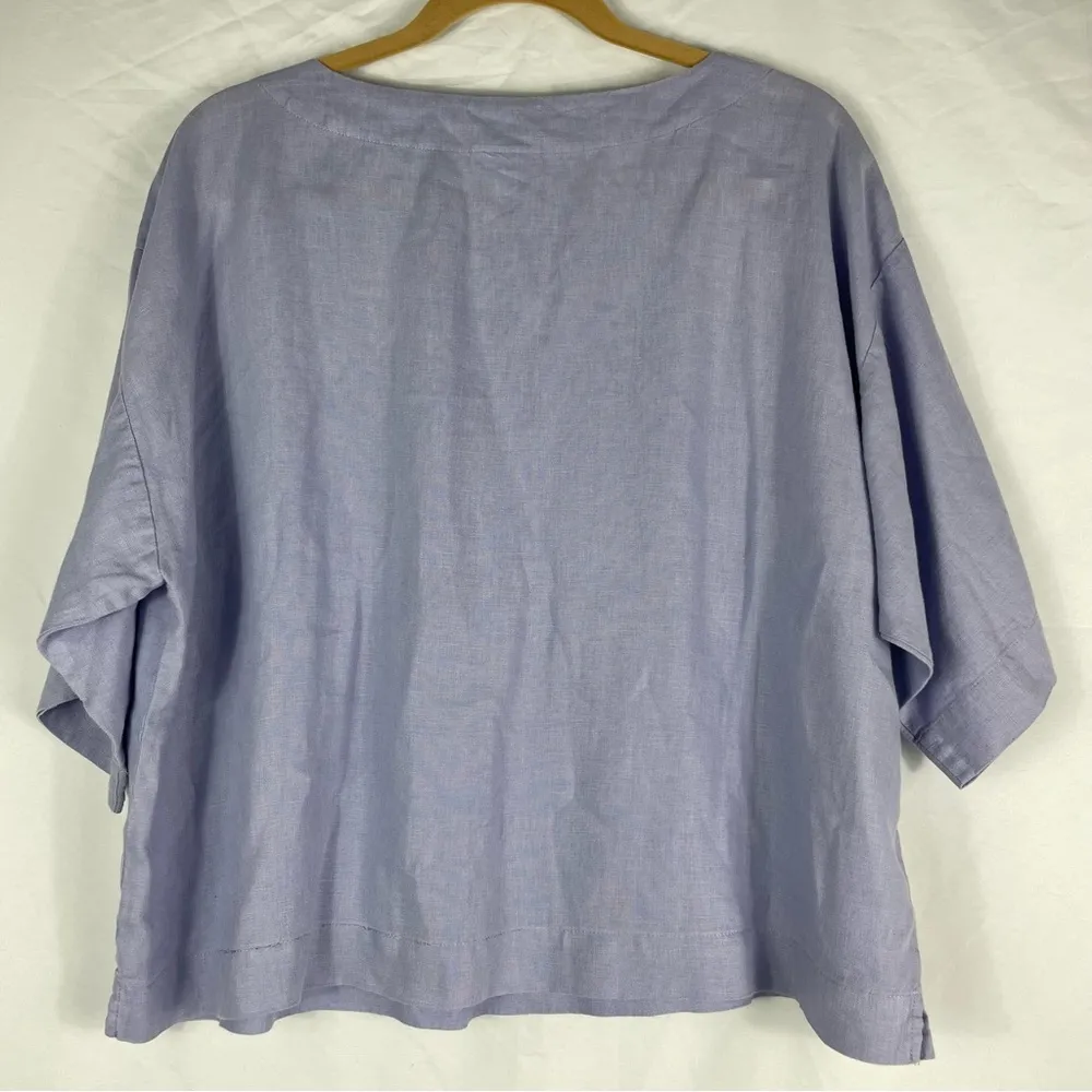 Pure Jill Linen Boatneck Top 3/4 Sleeve Lavender Blue Lilac Size XS - Image 4