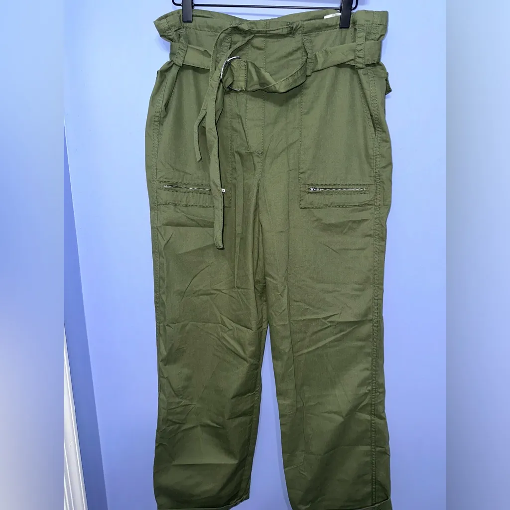 Maje Wide Leg Belted 100% Cotton Green Cargo Pants NWT Skze 36 (US‎ SMALL) - Image 6
