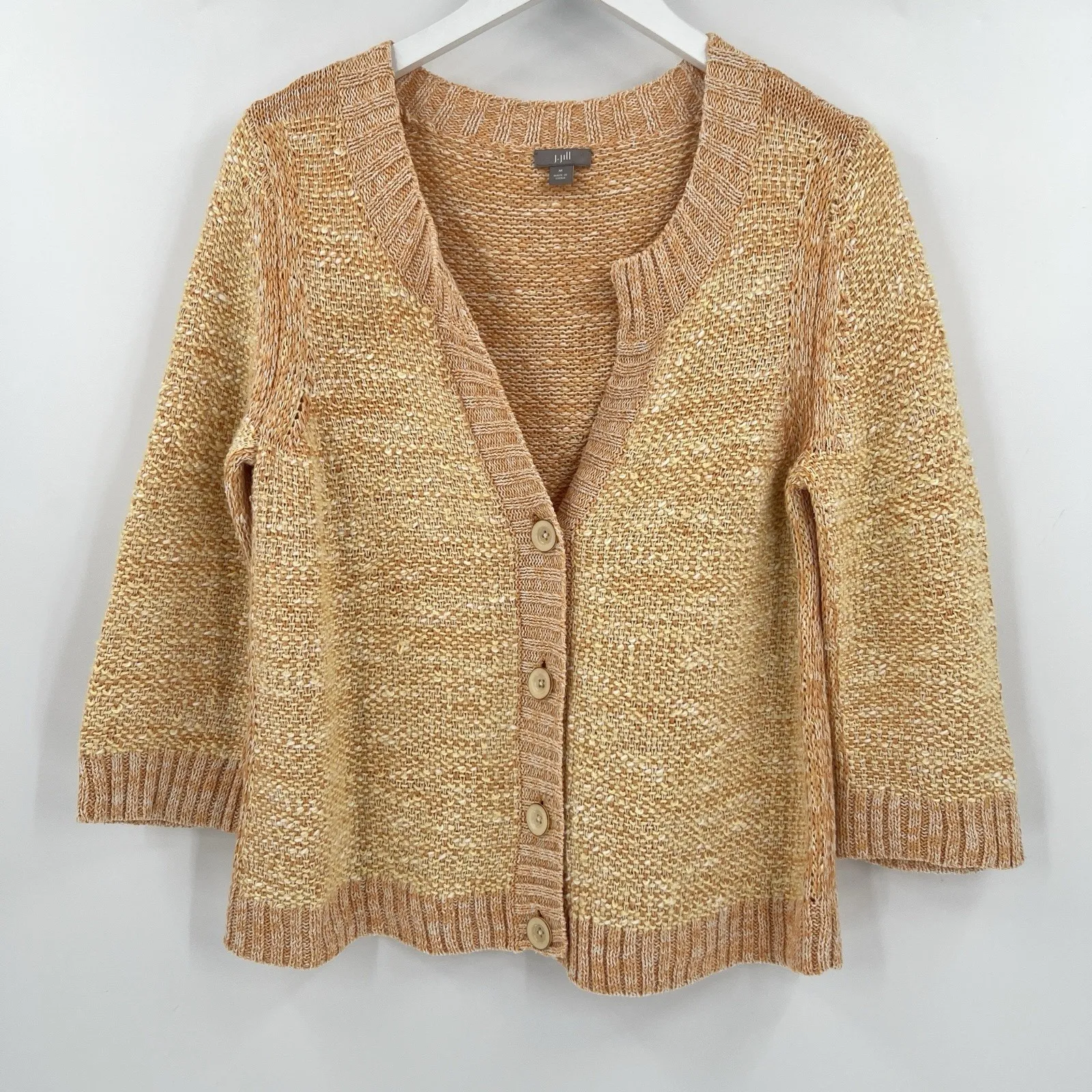 J. Jill Linen Silk Blend Knit Cardigan Sweater Orange 3/4 Sleeve Size Medium - Image 2