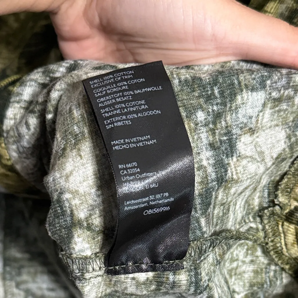 💙 Pilcro Anthropologie Green Abstract Ruched Corduroy Long Sleeve Shirt Dress - Image 5