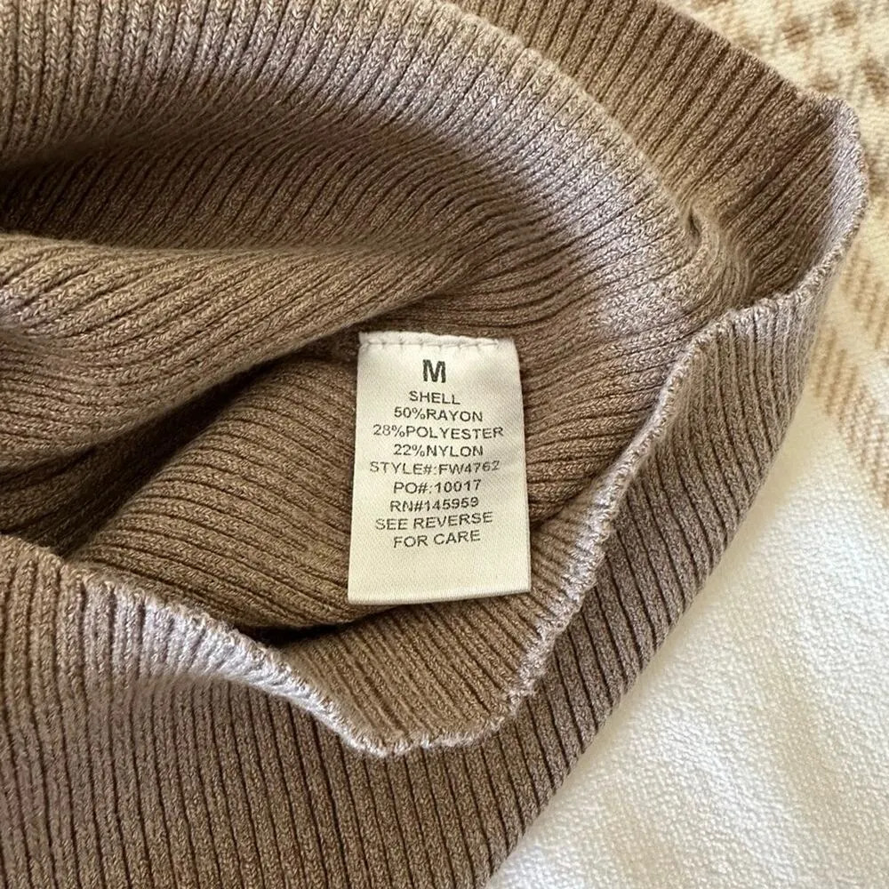 Dress Forum Beige Mockneck Stretchy Ribbed T-Shirt XS-Medium - Image 5