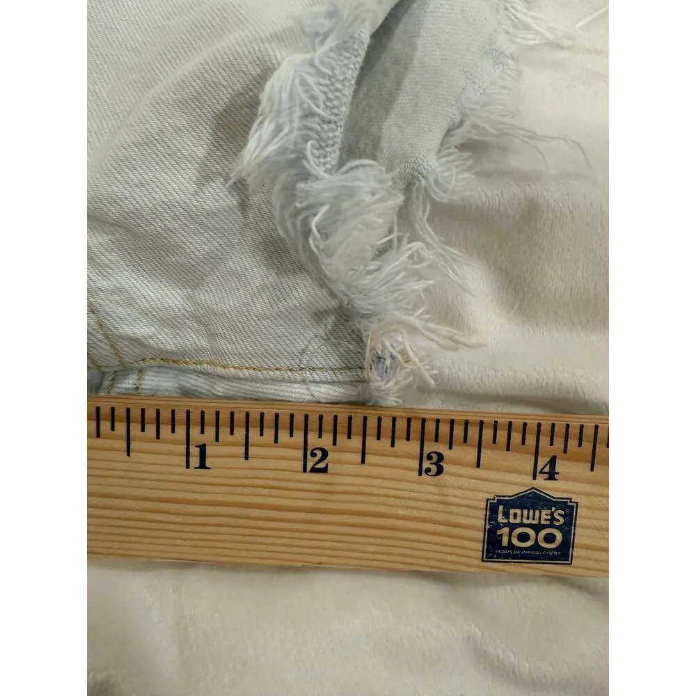 Levi's 501 High Rise Fray Hem Cut-Off Jeans Light Wash Denim Blue Women's Sz 28 - Image 10