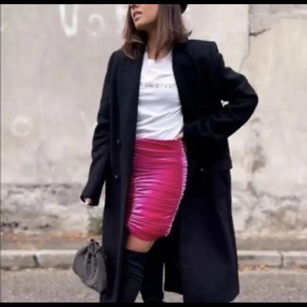 Zara Fuchsia Hot Pink Ruched Velvet Stretch Body Con Mini Skirt Size S Small - Image 5