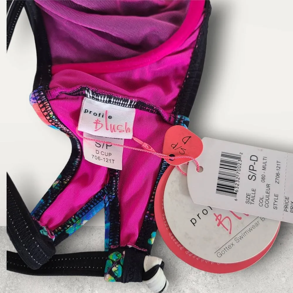 NWT Blush Profile Gottex Swimwear Multicolor Floral Ruffle Bikini Top Size Small Blue - Image 8