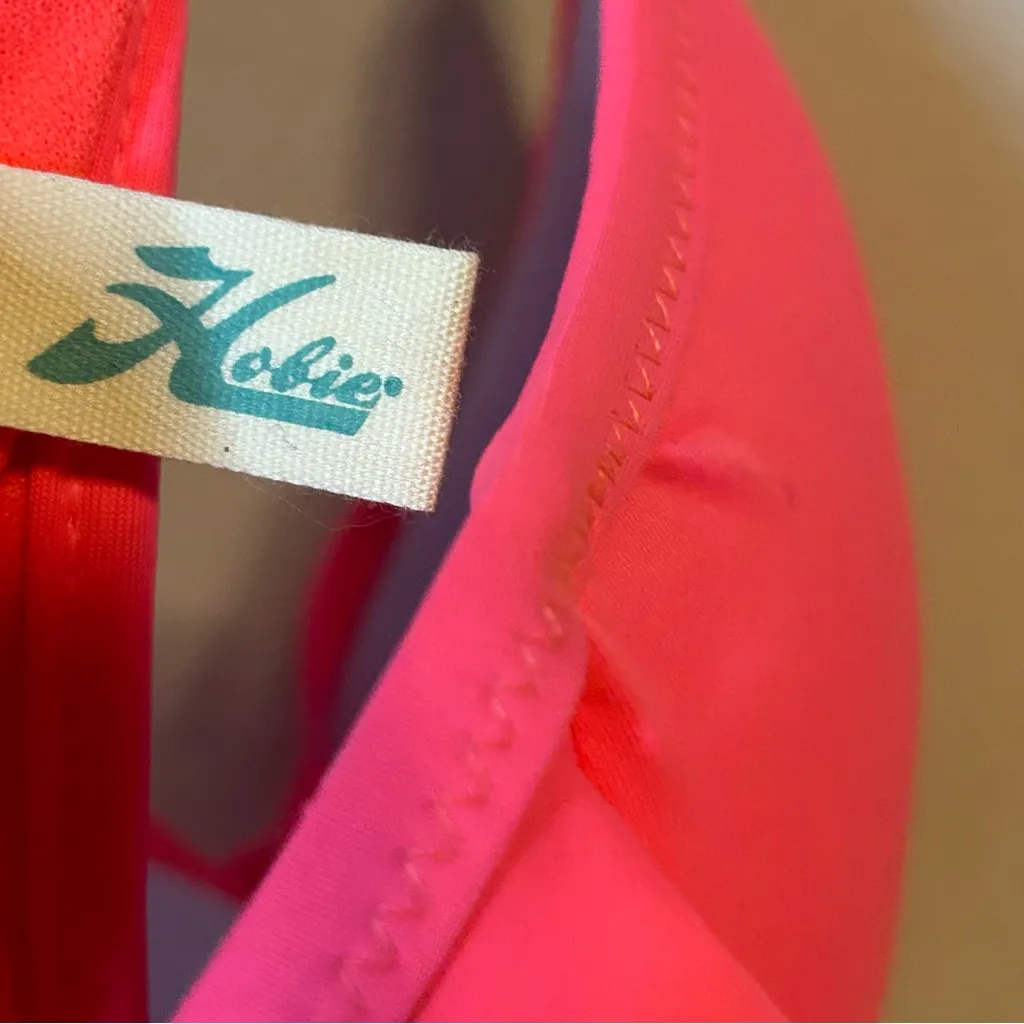 Hobie Neon Hot Pink Bikini Top Solids Push Up Ruffled Underwire Halter Medium - Image 10