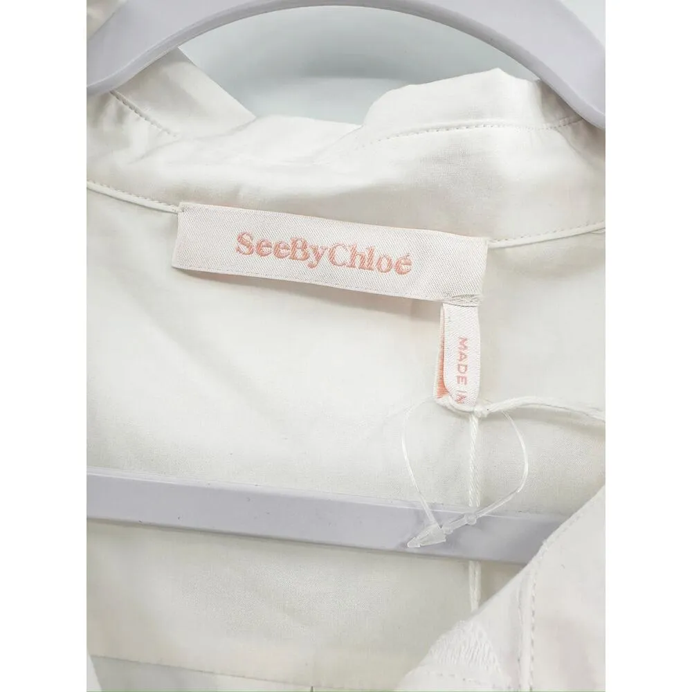 See by Chloe White Eyelet Lace Shirt Broderie Anglaise Dress NWT Size L - Image 7