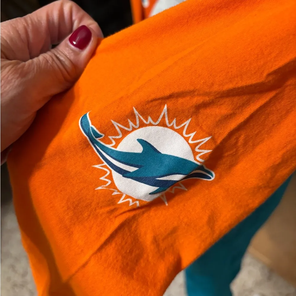 Women's Miami Dolphins Majestic Aqua/Orange Long Sleeve Lace-Up V-Neck T-Shirt l - Image 7