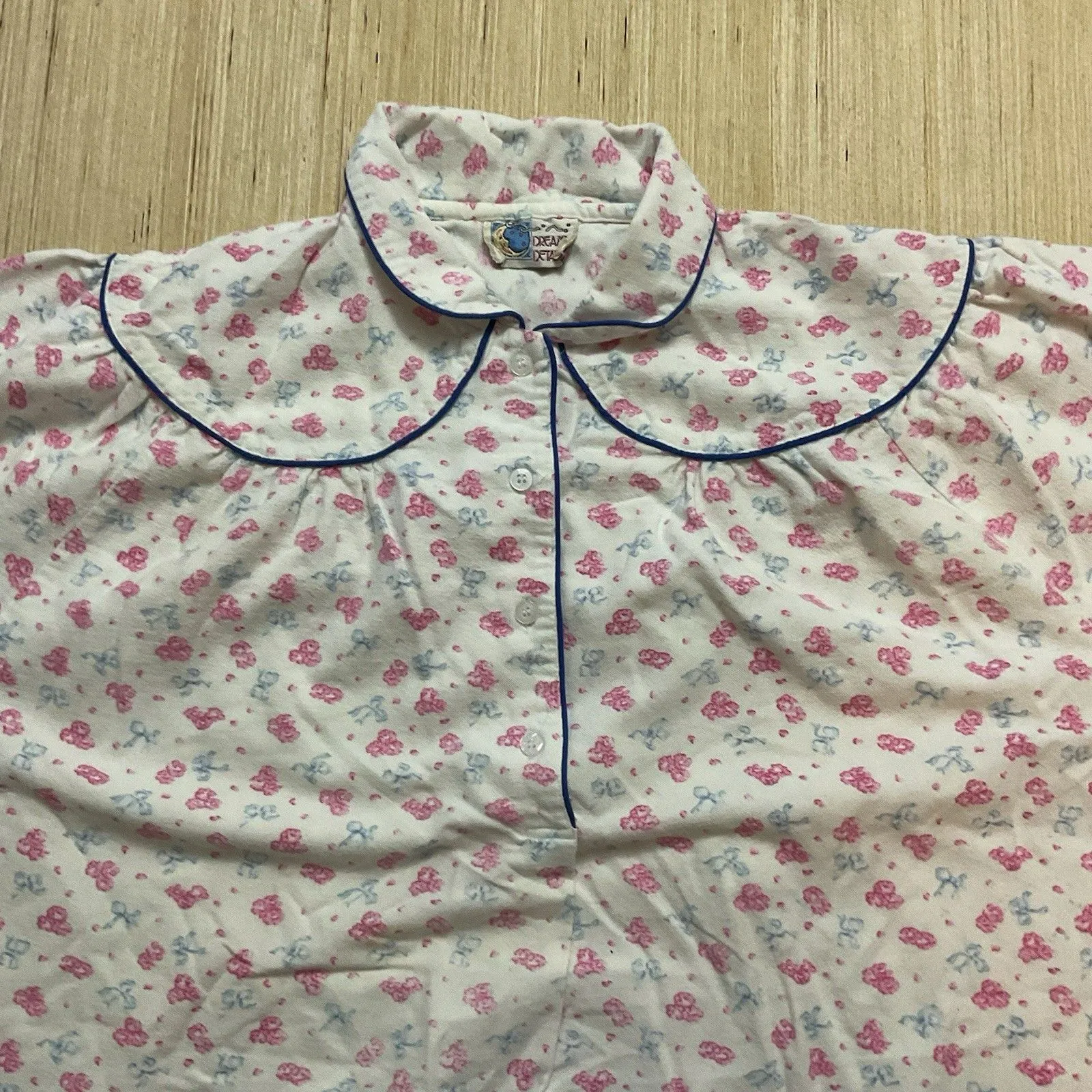 Vintage Modest Dream Details Floral Collared Cotton Nightgown Long Size XL White - Image 3