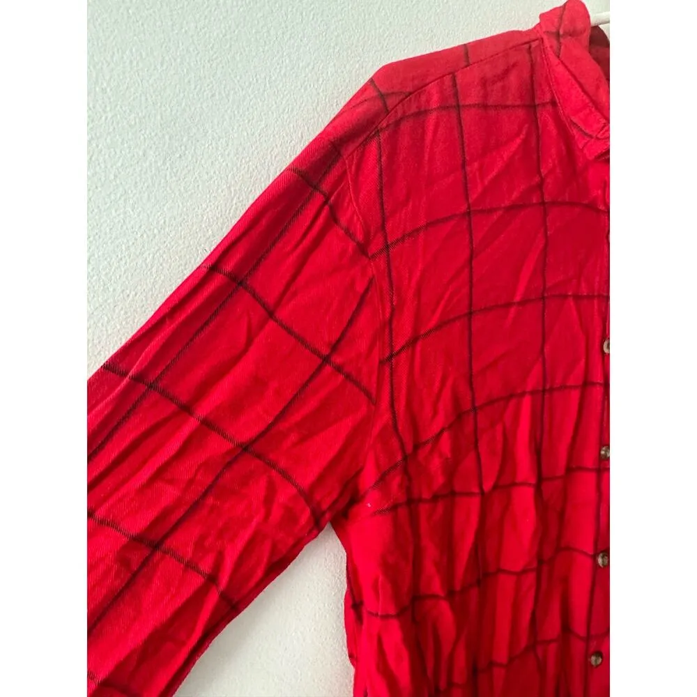 A New Day Top Women's Medium Red Plaid Button Down Western Grunge Lightweight - Image 2