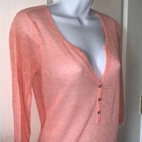 Scotch & Soda Peach 3/4" Sleeve Light Weight V-Neck Sweater Size 1 - Image 3