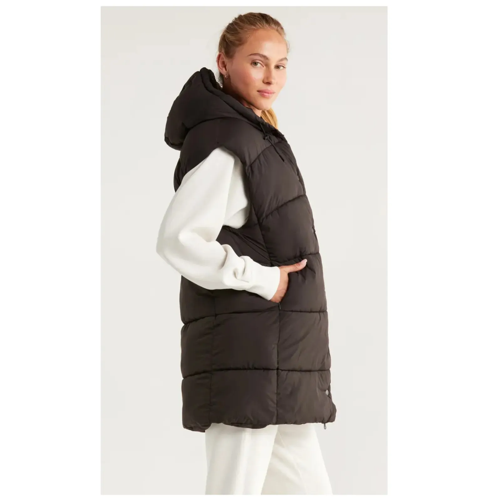 Zella Longline Hooded Puffer Vest Size Small - Image 3