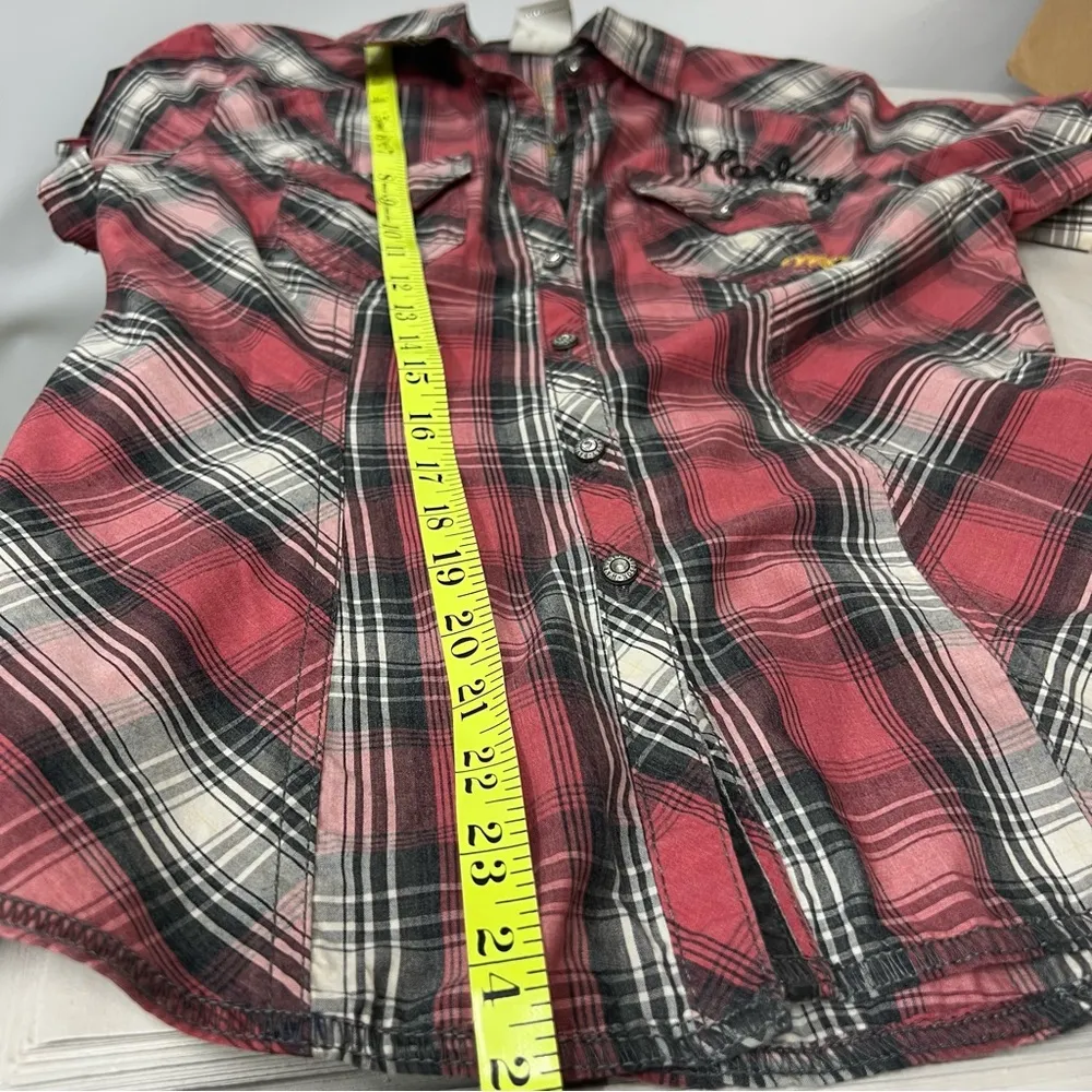 Women’s Harley Davidson Checkered Plaid Button up Sz S Missing a button - Image 7