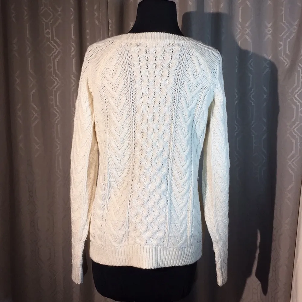 Off-white acrylic/wool blend cable knit sweater. - Image 3