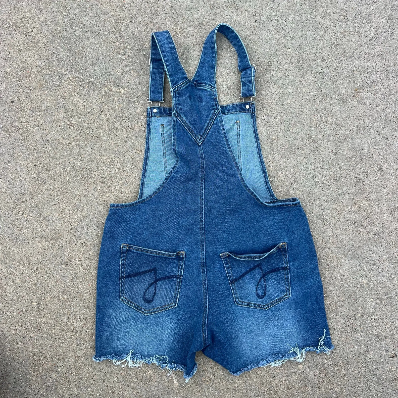 Y2K Juicy Couture Shortalls Denim Jean Cutoff Overalls XL Stretch - Image 3