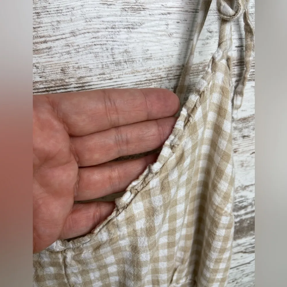 Great condition Abercrombie & Fitch Tan/White Gingham Tie Shoulder Dress M Tall - Image 3