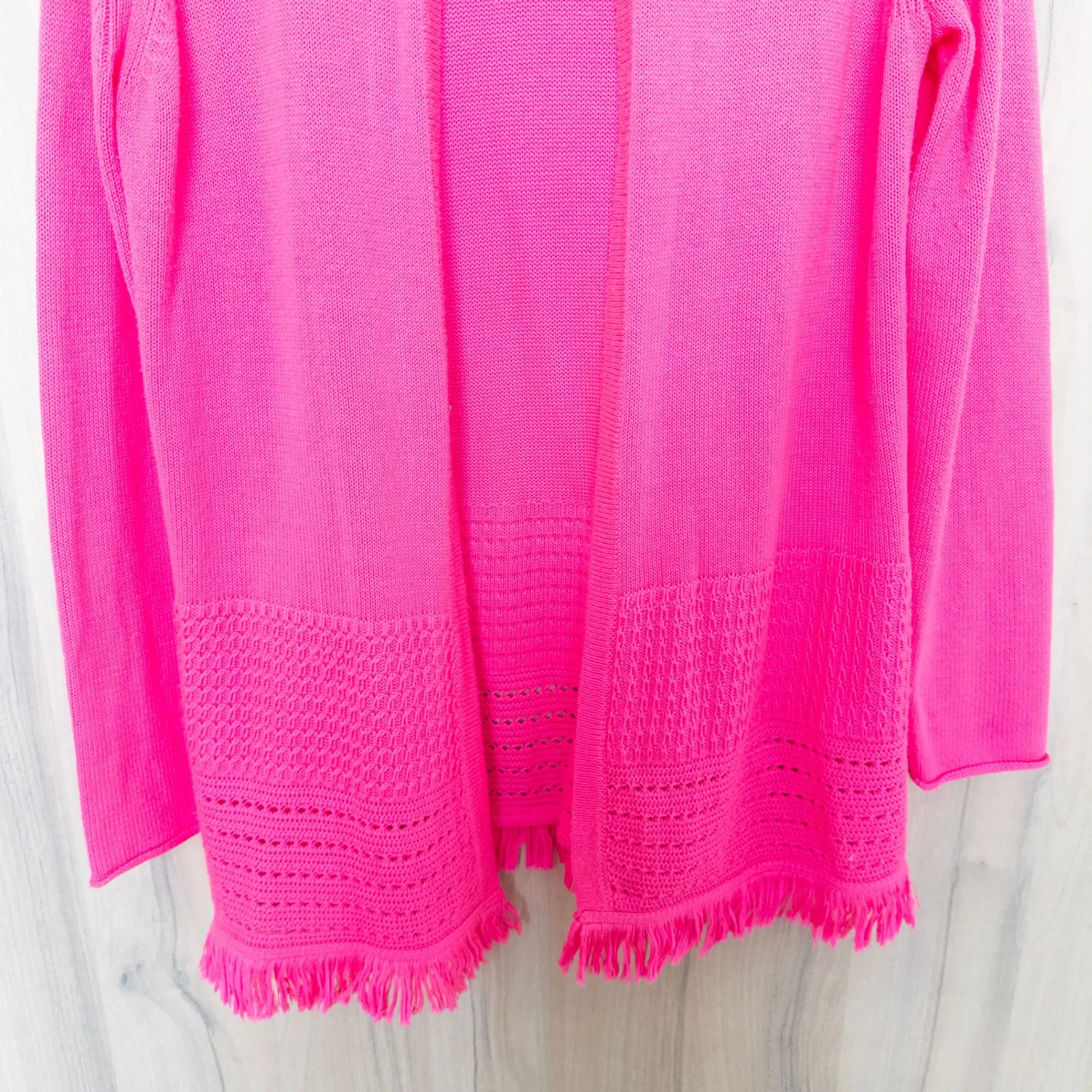 Lilly Pulitzer Womens Noble Cardigan Sz L Bright Pink Open Front Fringe Resort - Image 3