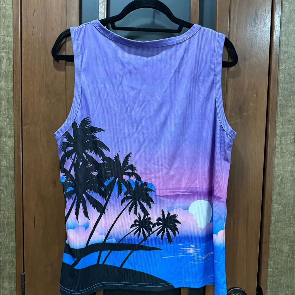 Purple Tropical Tank Top EUC Size XL - Image 2