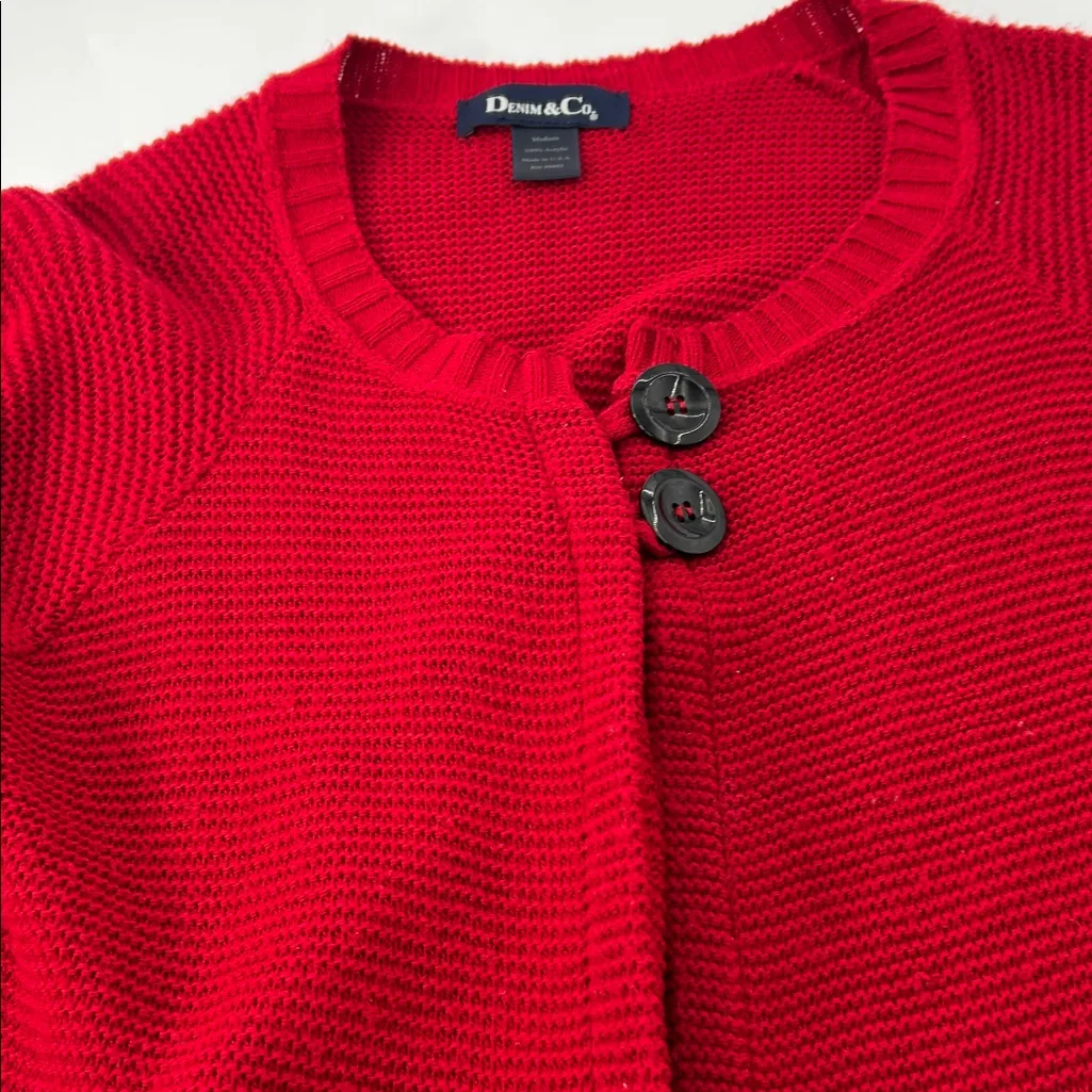 Denim&Co Vibrant Red Cardigan Sweater Size M - Image 4
