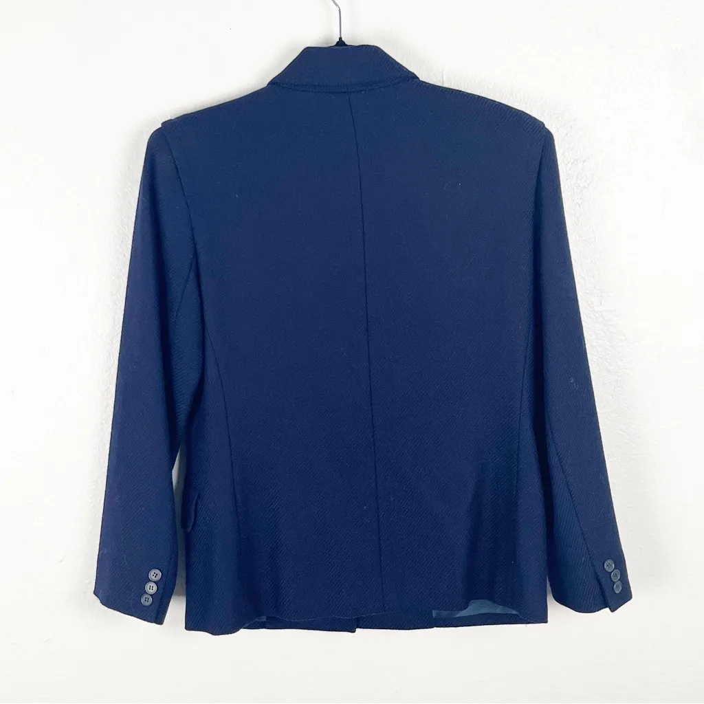 CARLISLE 100% Wool Navy Textured Lined Long Sleeves Two Button Blazer, Size 4 - Image 2