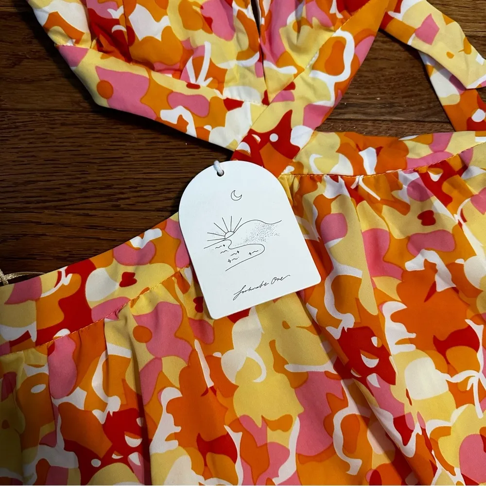 Fortunate One Frosted Love Maxi Dress Pink Orange Flowy Backless Vacation Sz L Size L - Image 4