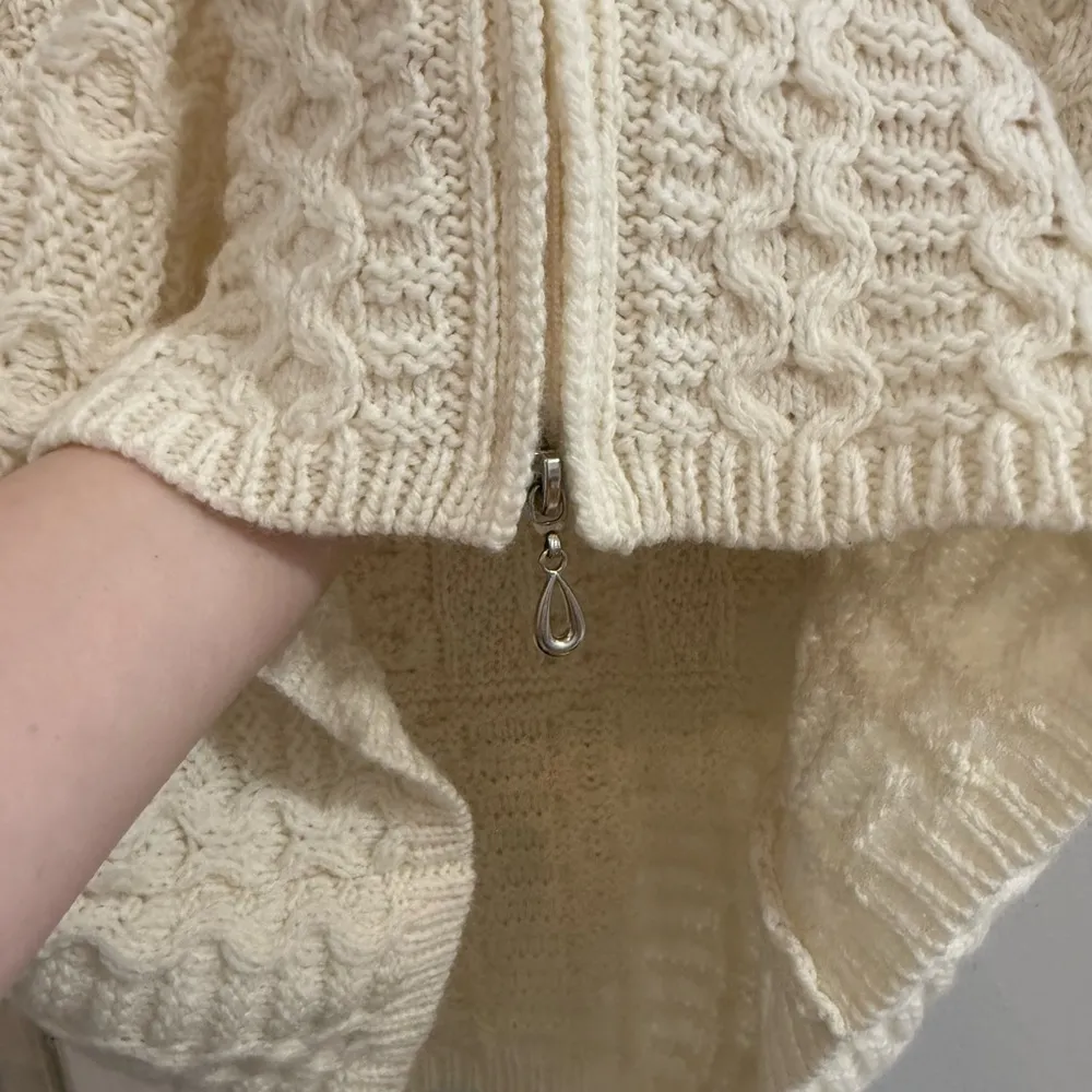 Aran Crafts 100% Merino Wool Chunky Cable Knit Hooded Sweater Zip Up Jac… - Image 7