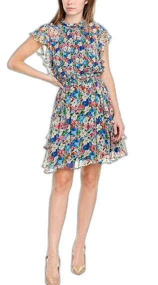 Shoshanna Venezia colorful floral cinch waist Mini Dress size 4 ladies festival - Image 1
