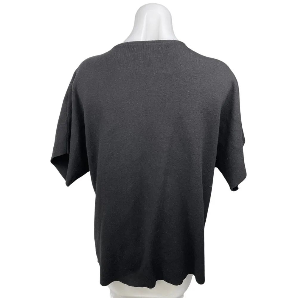 Oak + Fort Black V-neck One Button Pockets Short Sleeve Cardigan Sweater Top XS - Image 2