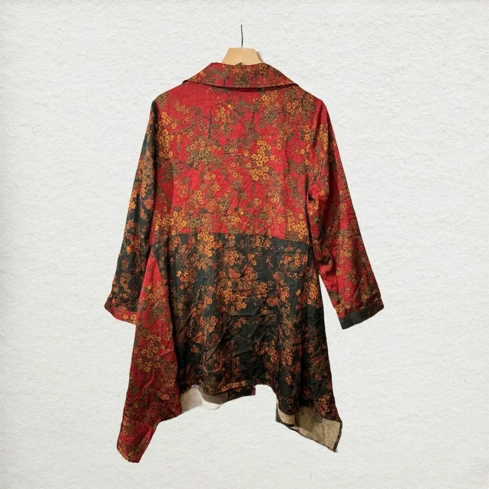 NWT Ania A VTG Floral Artsy Boho Patchwork Button Asymmetrical Red Light Jacket Size L - Image 4