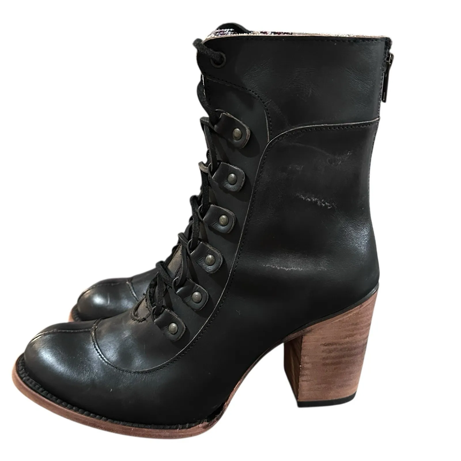 Freebird BY STEVEN Borow Women's Boots Size 10 Distressed Black Lace‎ Up Zip Up - Image 3