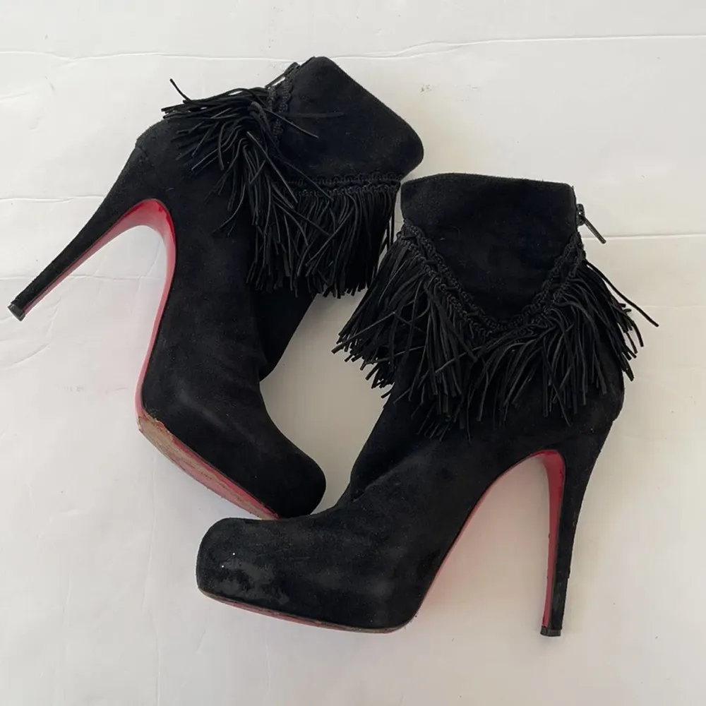 Christian Louboutin Black Suede leather Ron Fringe ankle booties 39 - Image 3