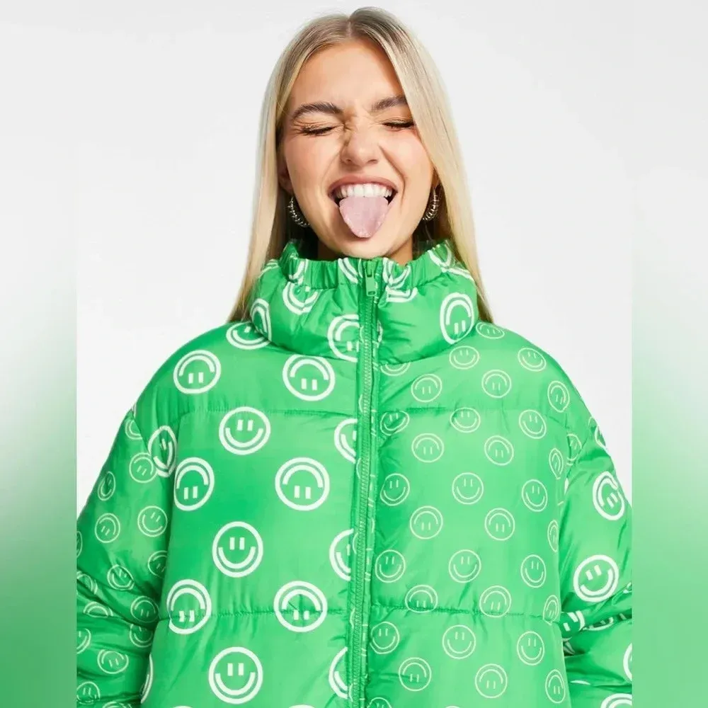 Native Youth Smile Print Jacket Size Large Green Sold Out - Image 2