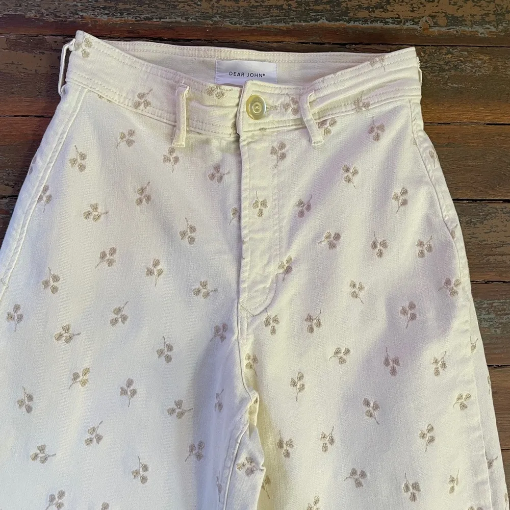Dear John Wide Leg Audrey Embroidered Ankle Pants Floral Wheat - Sz 27 ๐งก๐ - Image 9