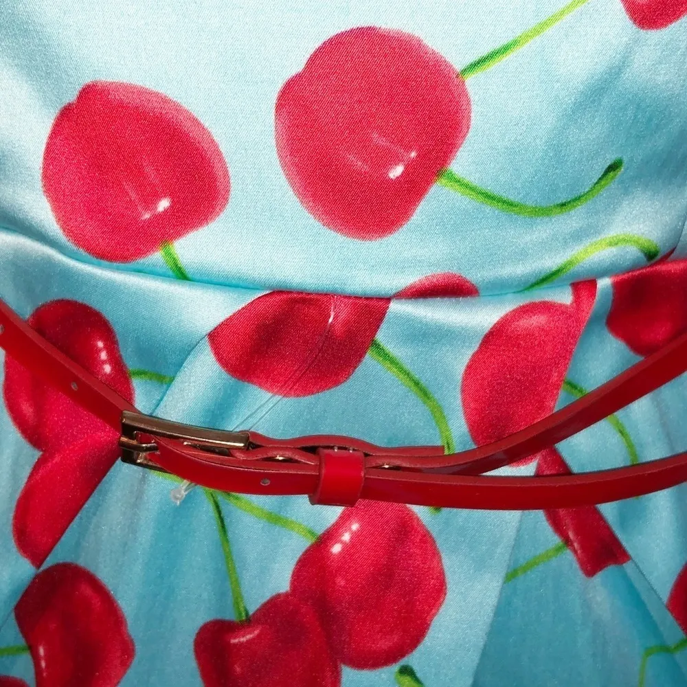 Teeze Me Blue and Red Cherry Strapless Dress Size 9 - Image 11