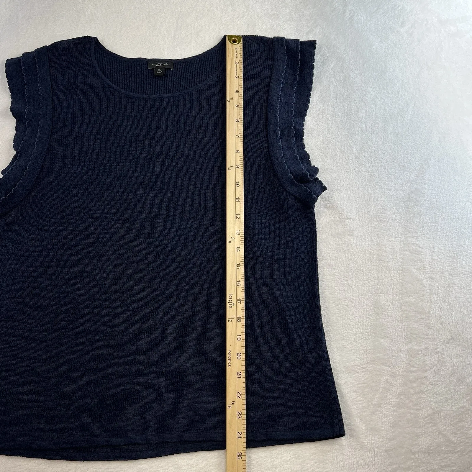 Ann Taylor XL Knit Sweater Top Navy Blue Cap Flutter Sleeve Pullover Women’s - Image 7