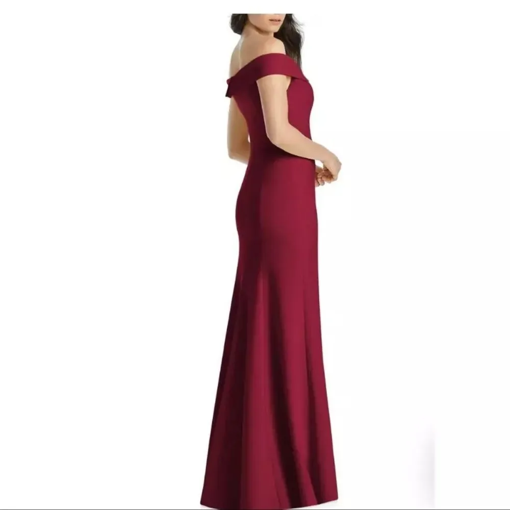 DESSY COLLECTION VIVIAN diamond notched off the shoulder crepe dress ✨ Red Size 0 - Image 3