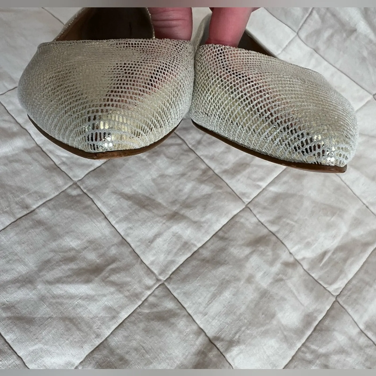 Marc Fisher LTD Neutral Gold Metalic Textured Sunny Half D’orsay Flats - 6.5 - Image 6