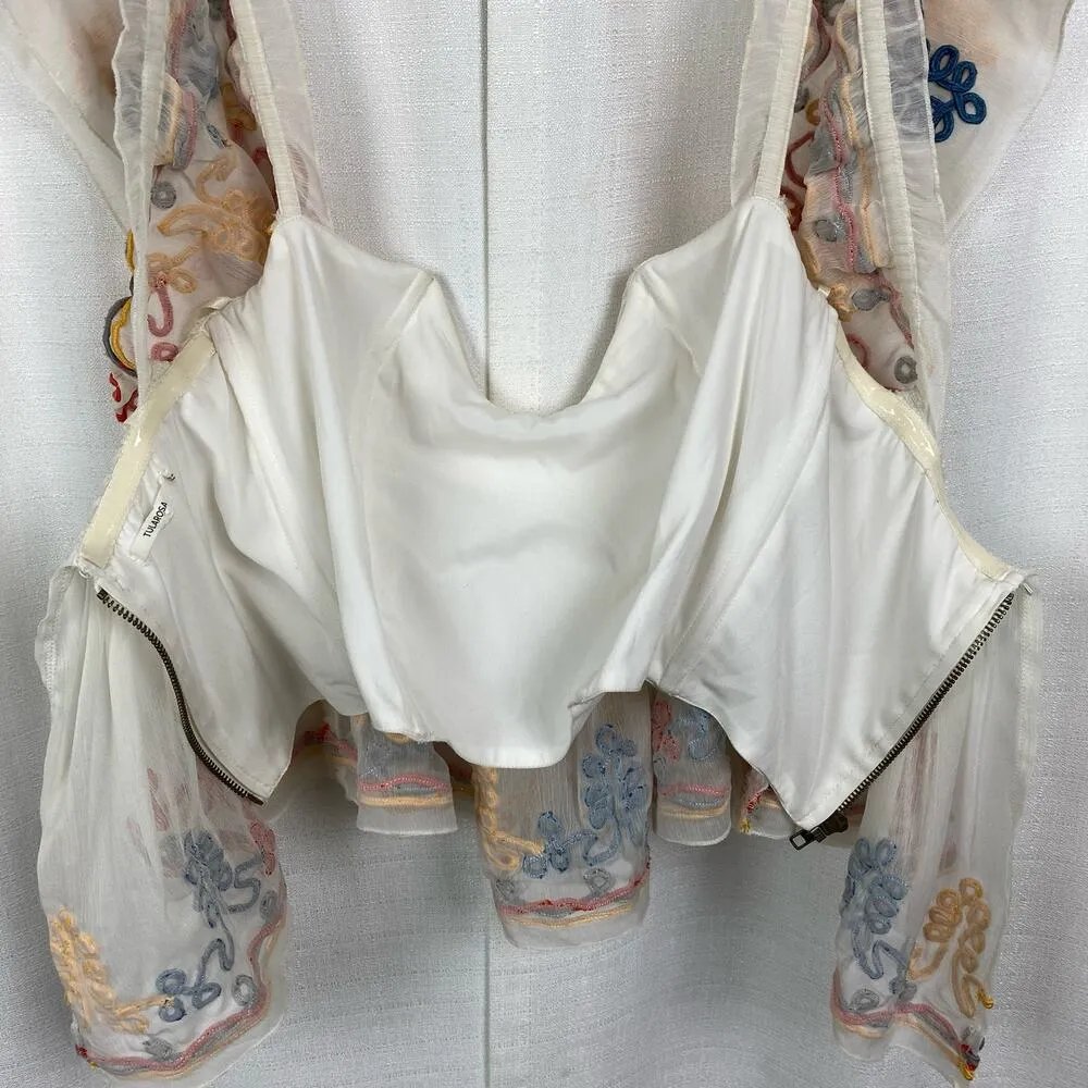 Tularosa Cream Embroidered Chiffon Top Sz.XS - Image 10